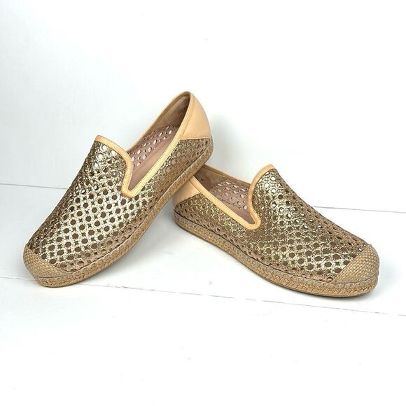 NWOB Stuart Weitzman County Glitter Espadrille Flat Sand Gold US 10 - Picture 3 of 16